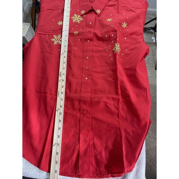 Women’s Get Lucky Brand Holiday Shirt Set Red With Gold Snowflakes Size L NEW - Picture 5 of 5